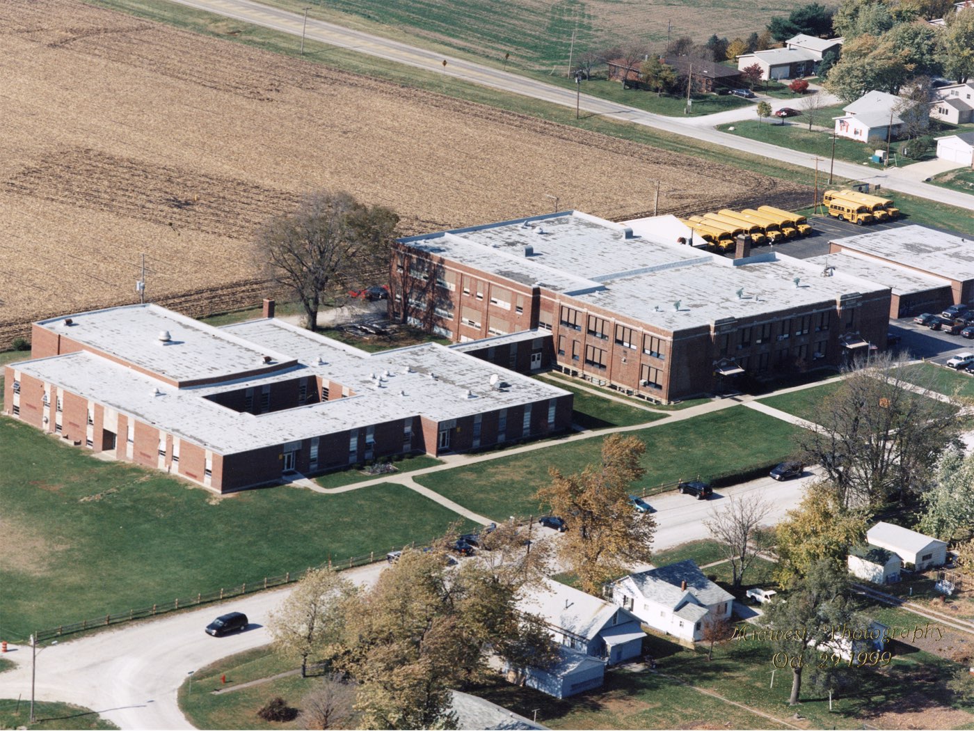 Aerial view of Maroa-Forsyth High School and Junior High School with the open courtyard