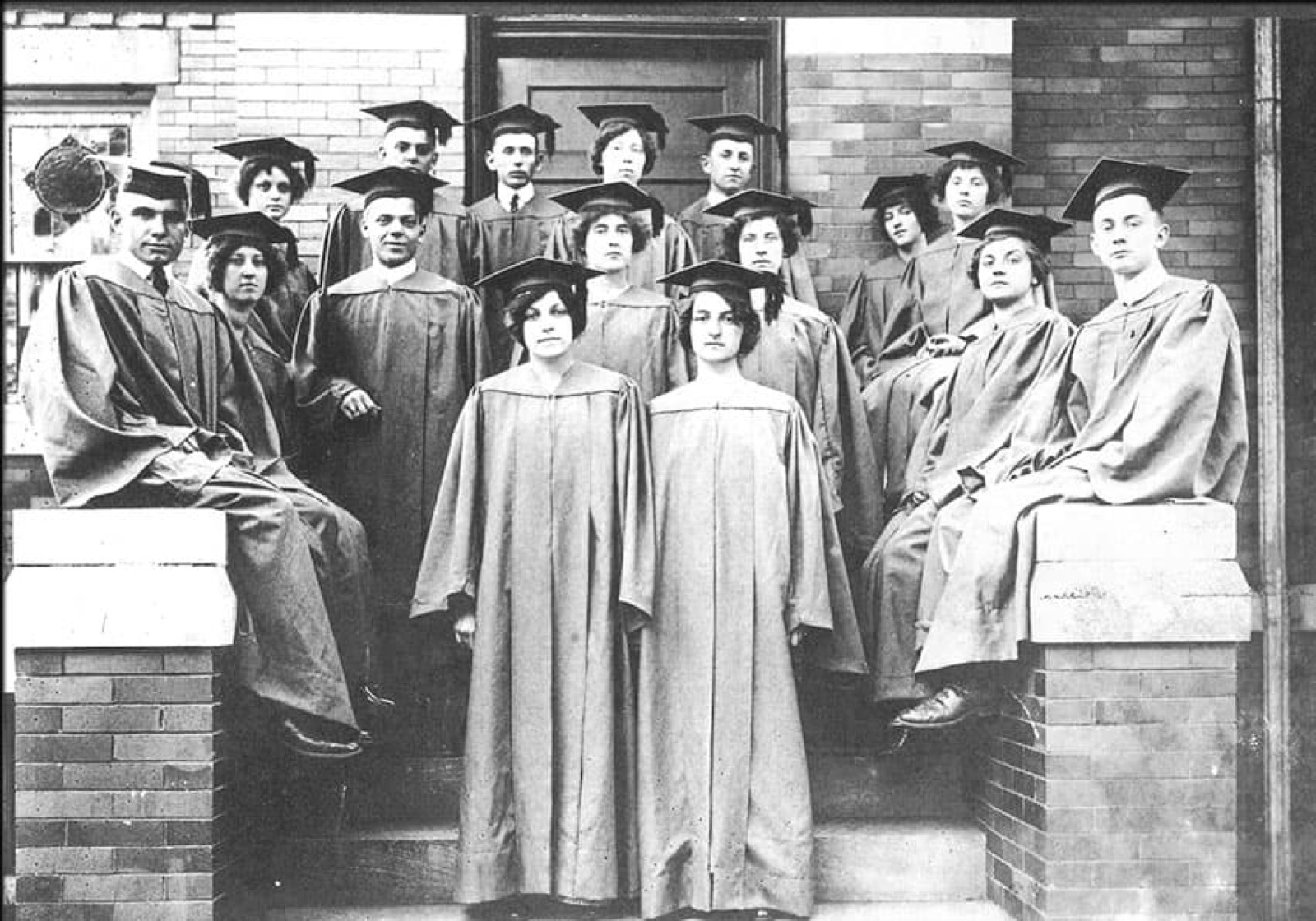 Maroa Community High School senior class in graduation gowns in 1914