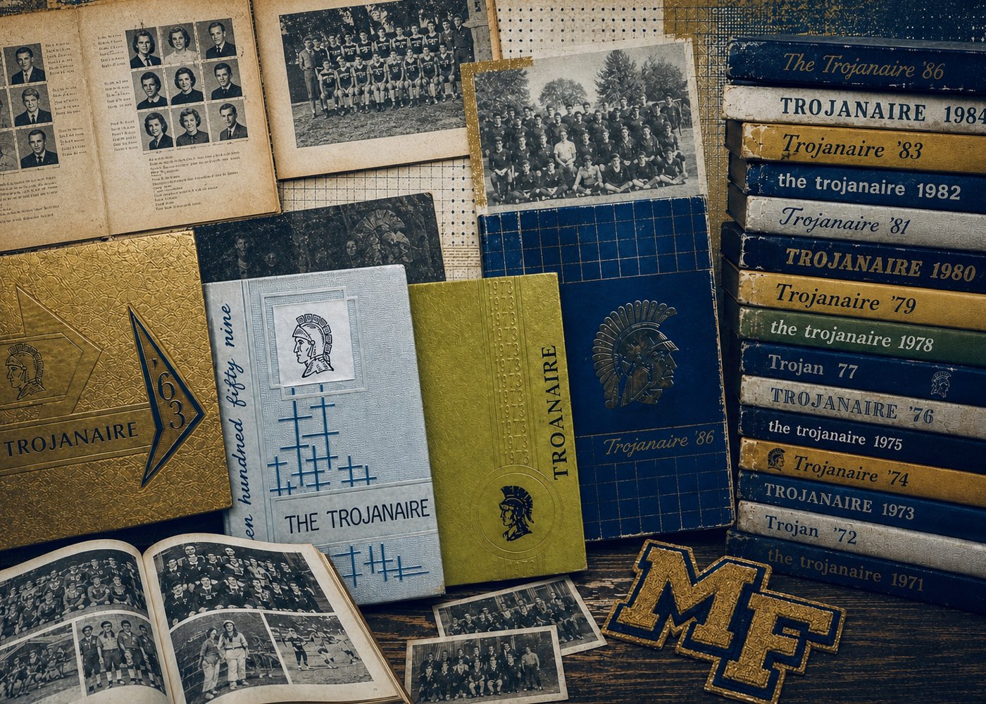 A stack of Maroa-Forsyth yearbooks